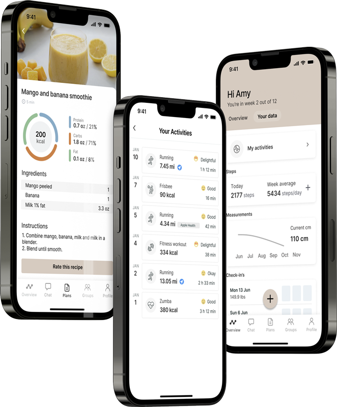 A mockup of the coaching app showcasing the features.